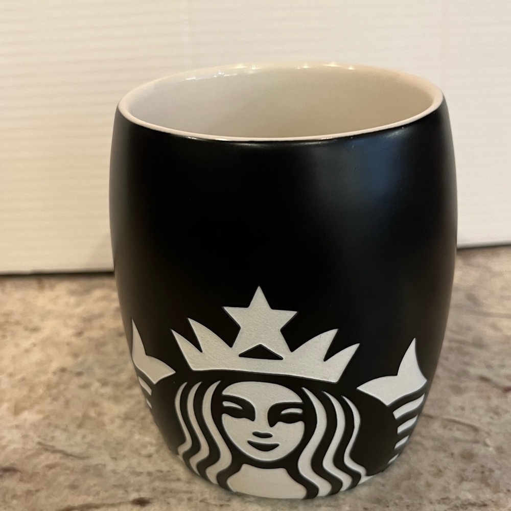 Starbucks Matte Black White Mug Etched Mermaid 2011